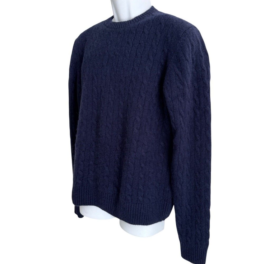 VTG Polo Ralph Lauren Mens 100% Cashmere Sweater L Navy Blue Cable Knit Crewneck